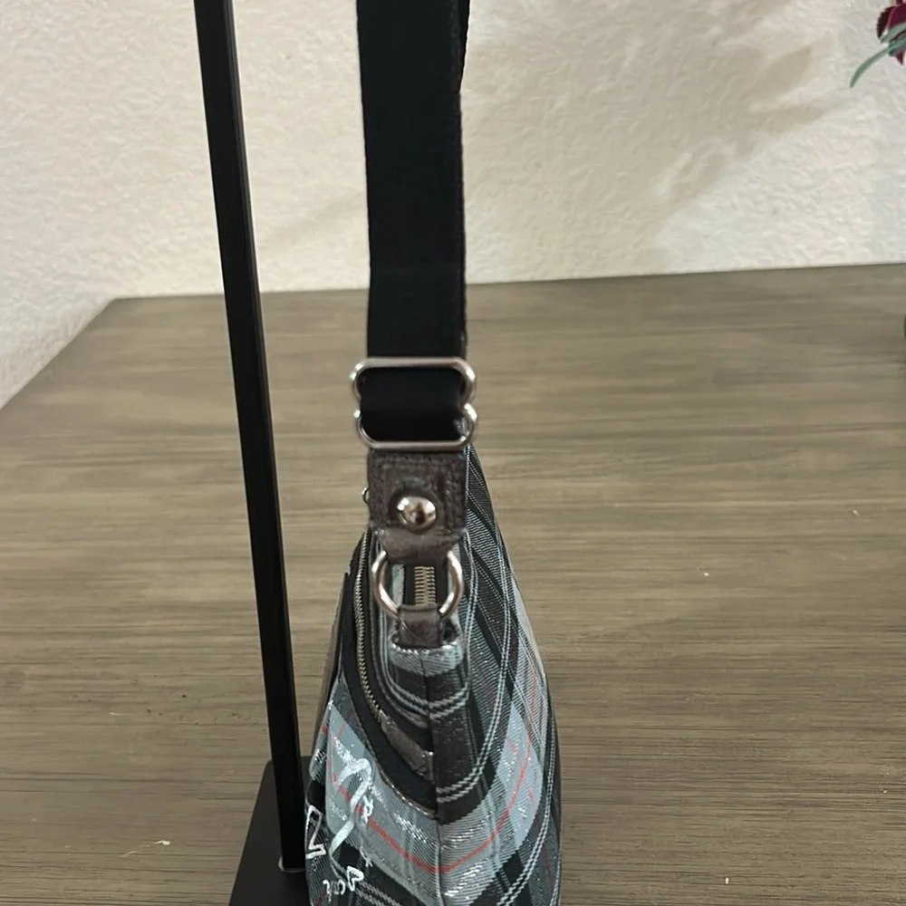 COACH POPPY Blue Plaid Silver Metallic Graffiti Purse Vintage - Picture 5 of 12